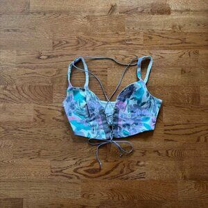 For Love & Lemons Tamara Corset lavender purple gray floral denim lace crop top